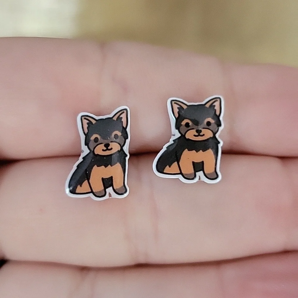 🔥LAST PAIR🔥 Yorkshire Terrier Cartoon Stud Earrings, Biewer Terrier, mo